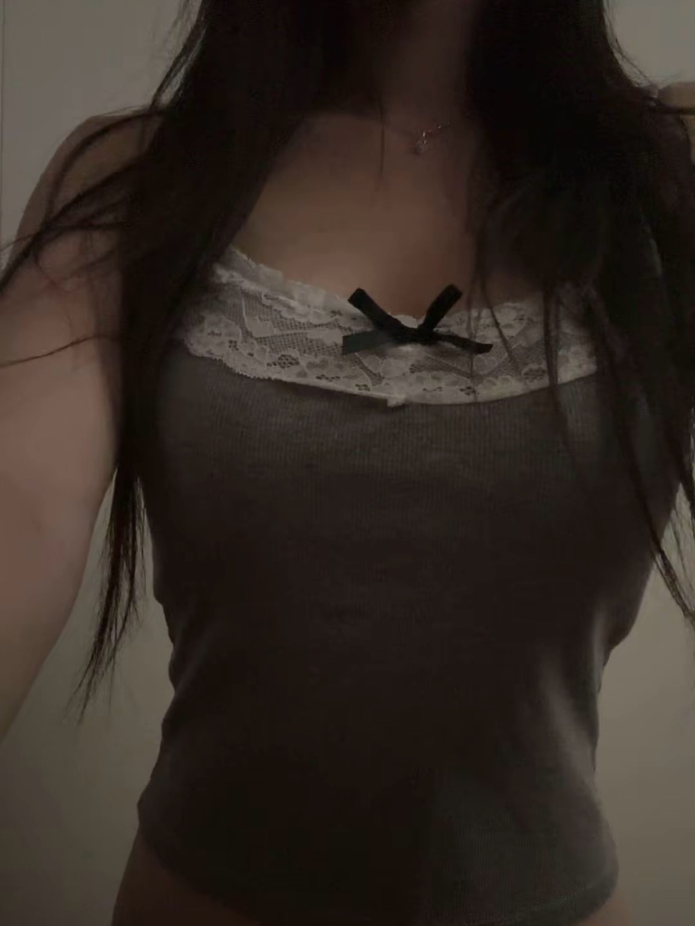 coquette grey lace trim cami top